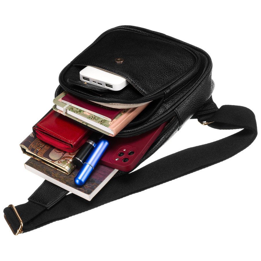 Schwarze Damen Gürteltasche Crossbody, Ein-Schulter-Rucksack aus Öko-Leder – Peterson – Bild 12