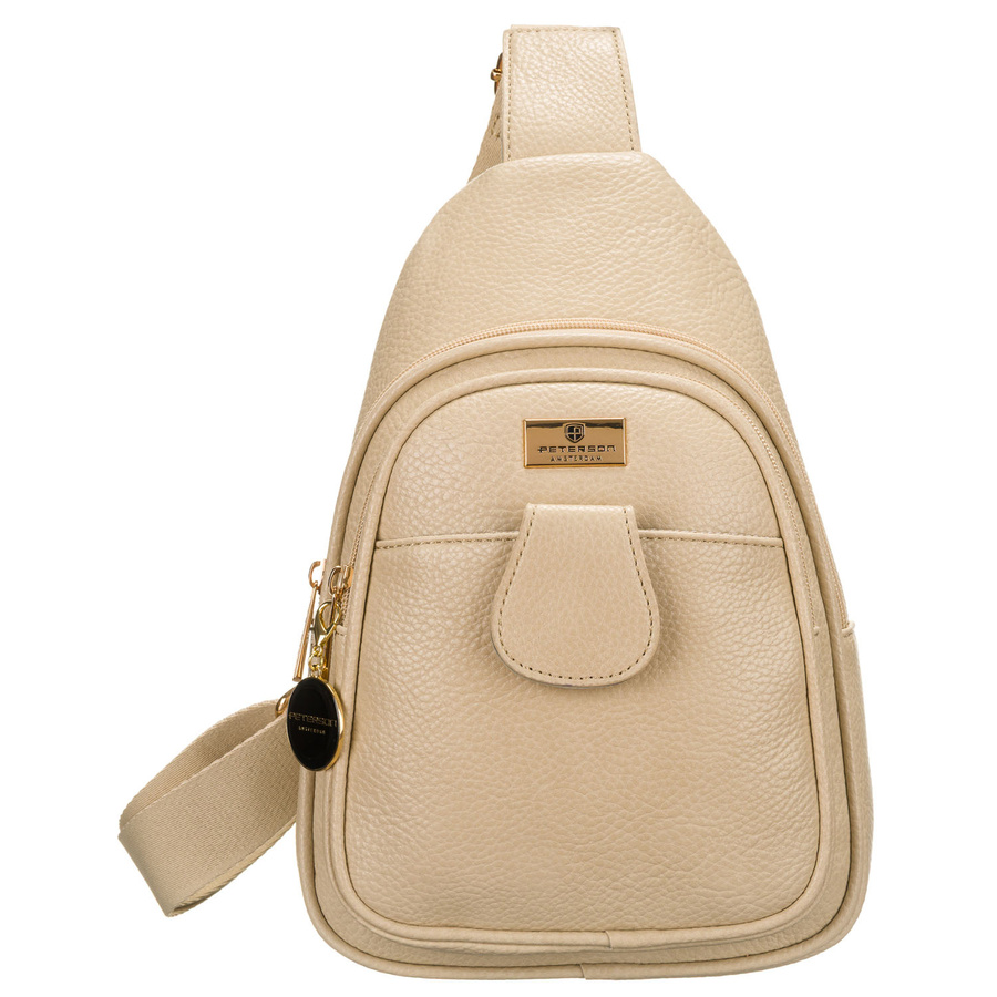 Moderne, funktionale beige Damen Gürteltasche Crossbody aus Öko-Leder – Peterson