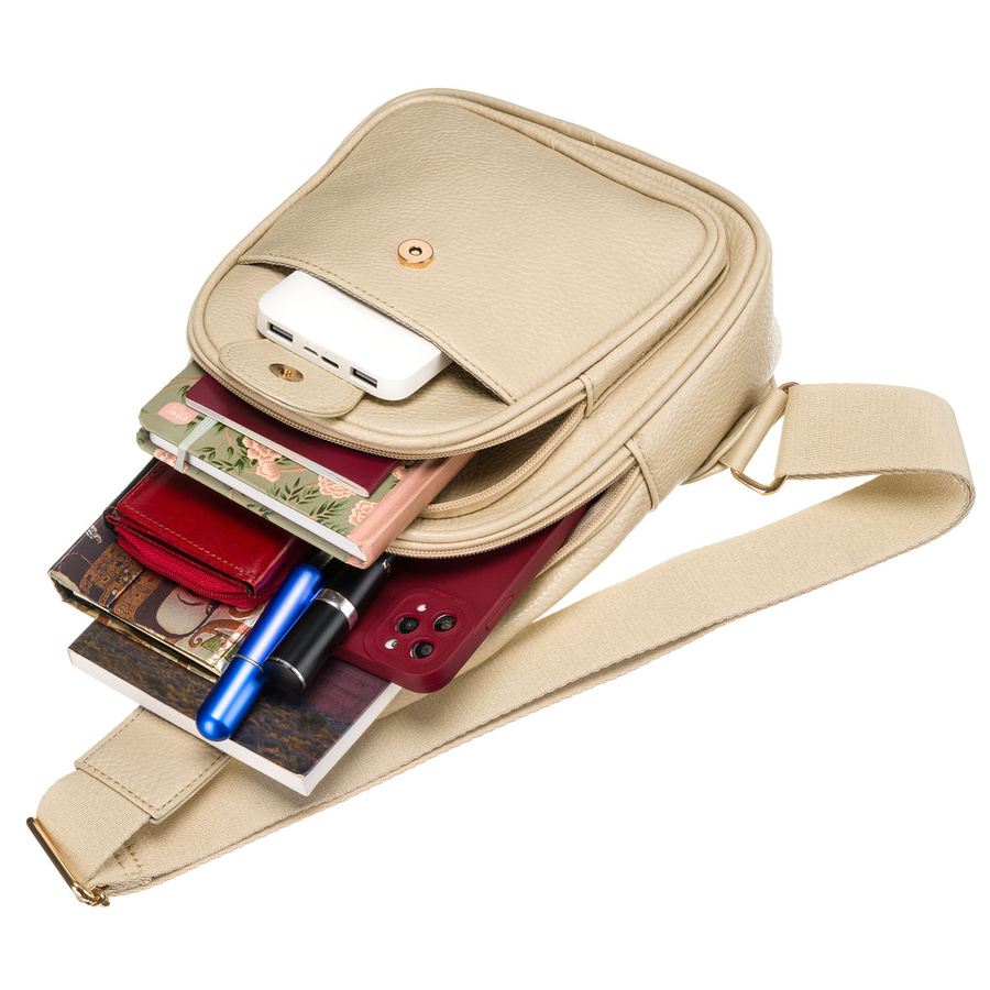 Moderne, funktionale beige Damen Gürteltasche Crossbody aus Öko-Leder – Peterson – Bild 9