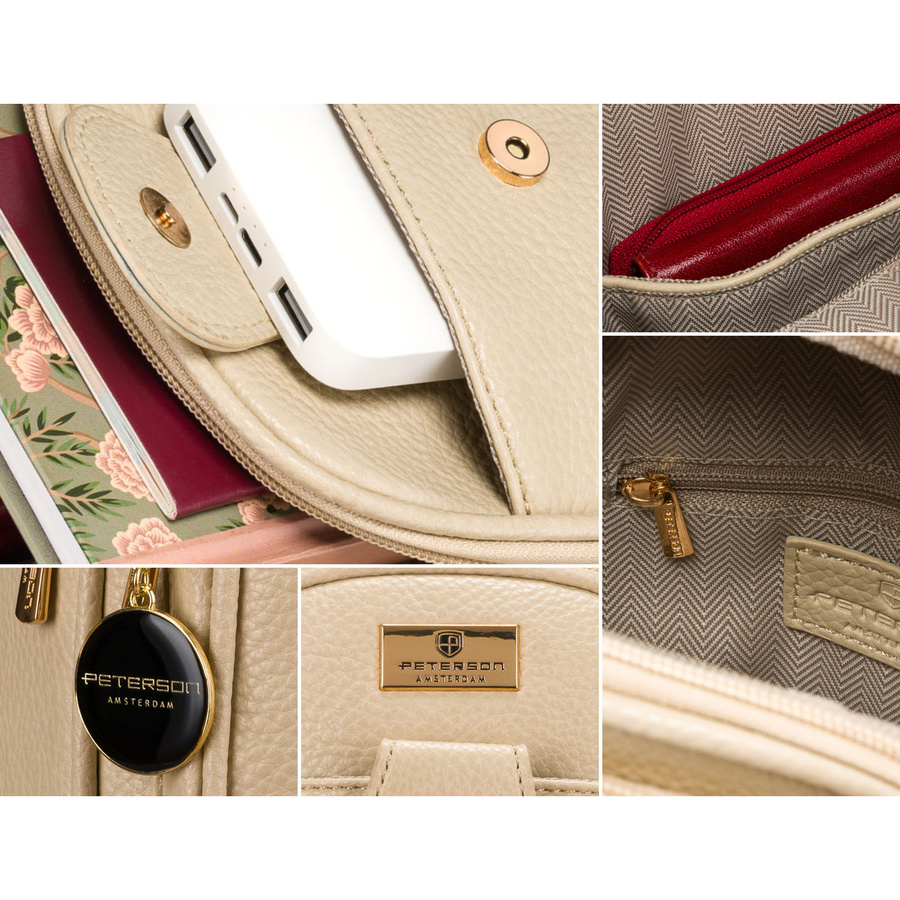 Moderne, funktionale beige Damen Gürteltasche Crossbody aus Öko-Leder – Peterson – Bild 8