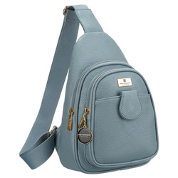 Blau stylische Damen Gürteltasche klein aus Öko-Leder mit goldfarbenen Beschlägen, Crossbody – Peterson