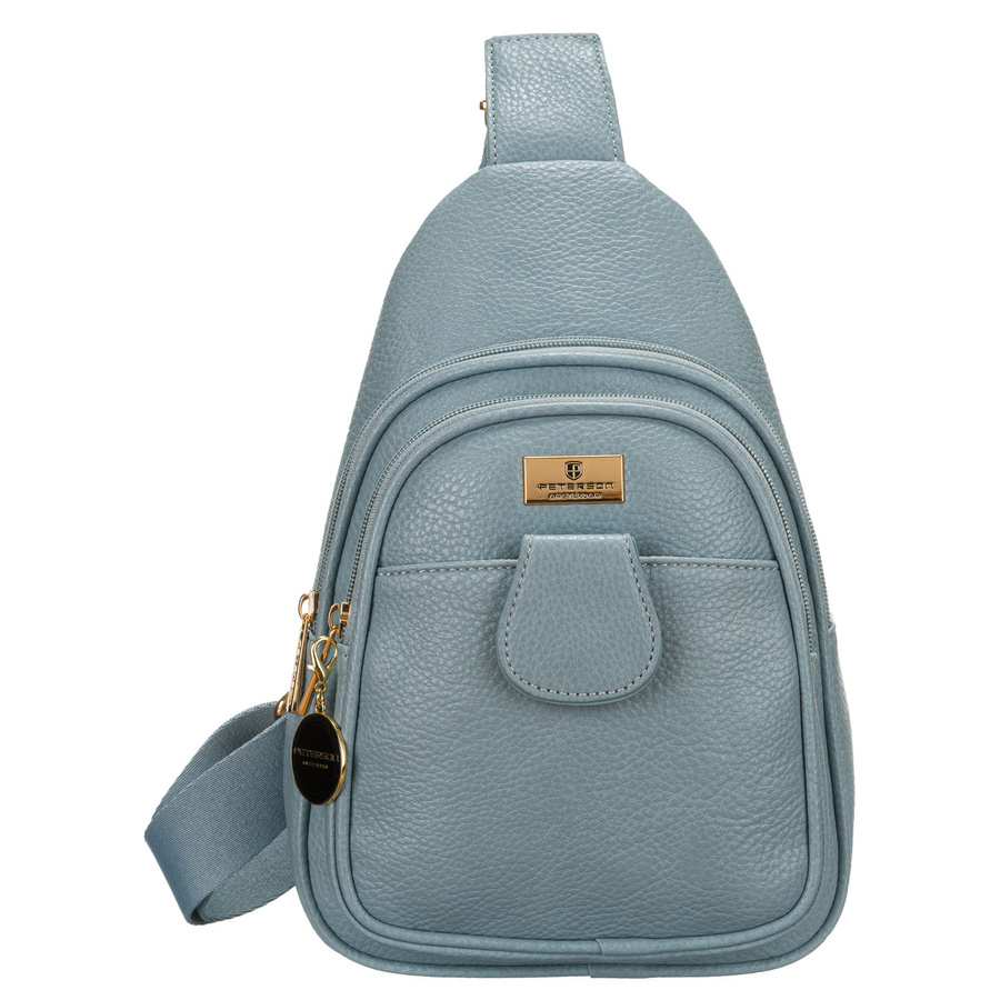 Blau stylische Damen Gürteltasche klein aus Öko-Leder mit goldfarbenen Beschlägen, Crossbody – Peterson