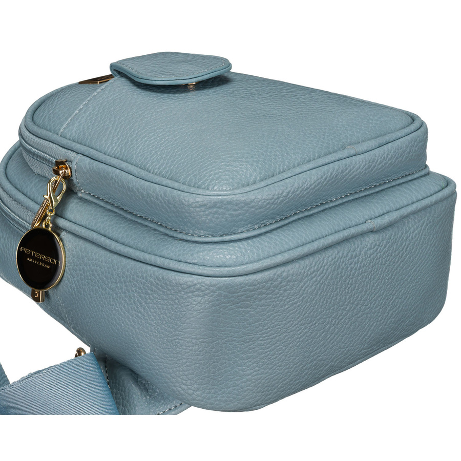Blau stylische Damen Gürteltasche klein aus Öko-Leder mit goldfarbenen Beschlägen, Crossbody – Peterson – Bild 5