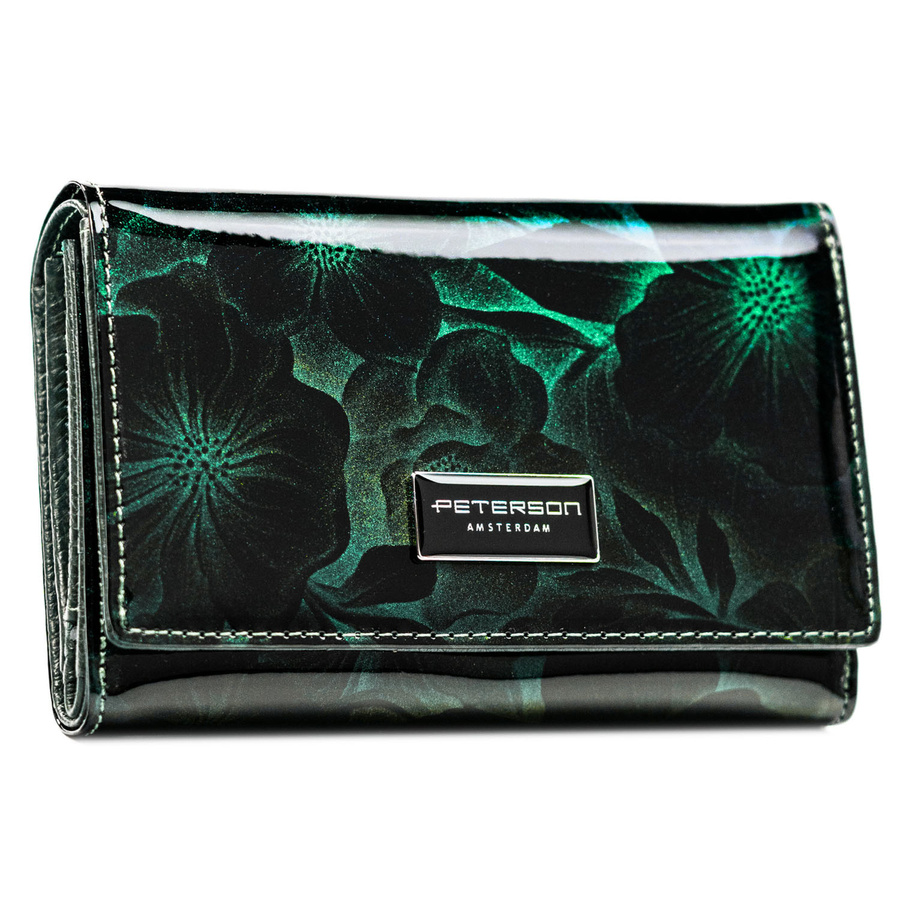 Lackierte grüne Damen Geldbörse mit Blumenmotiv aus echtem und Öko-Leder – Peterson – Bild 2