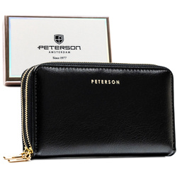 Schwarze Federmäppchen-Geldbörse aus Öko-Leder – Peterson