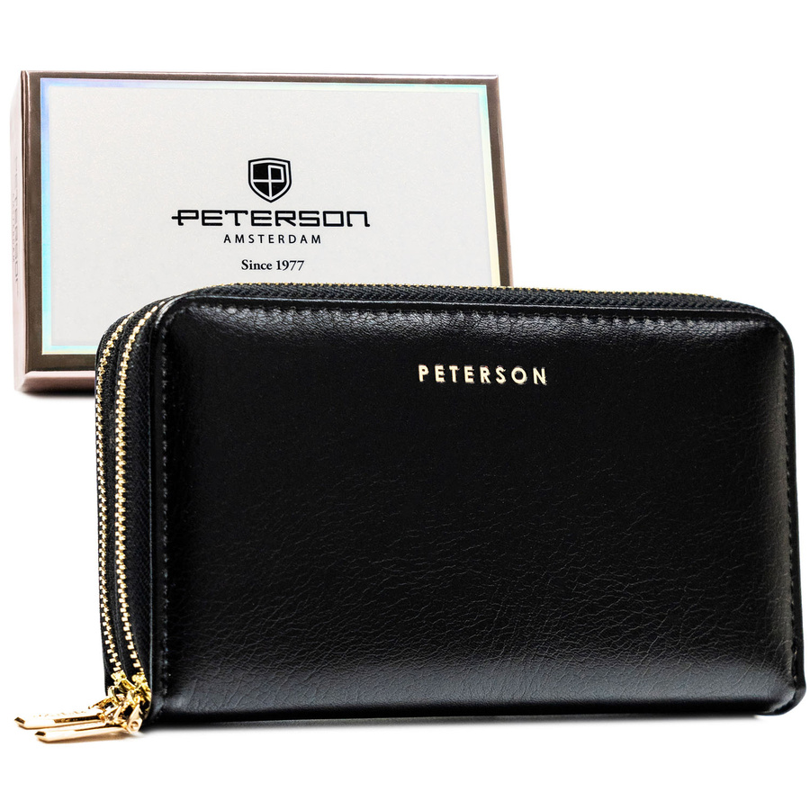 Schwarze Federmäppchen-Geldbörse aus Öko-Leder – Peterson