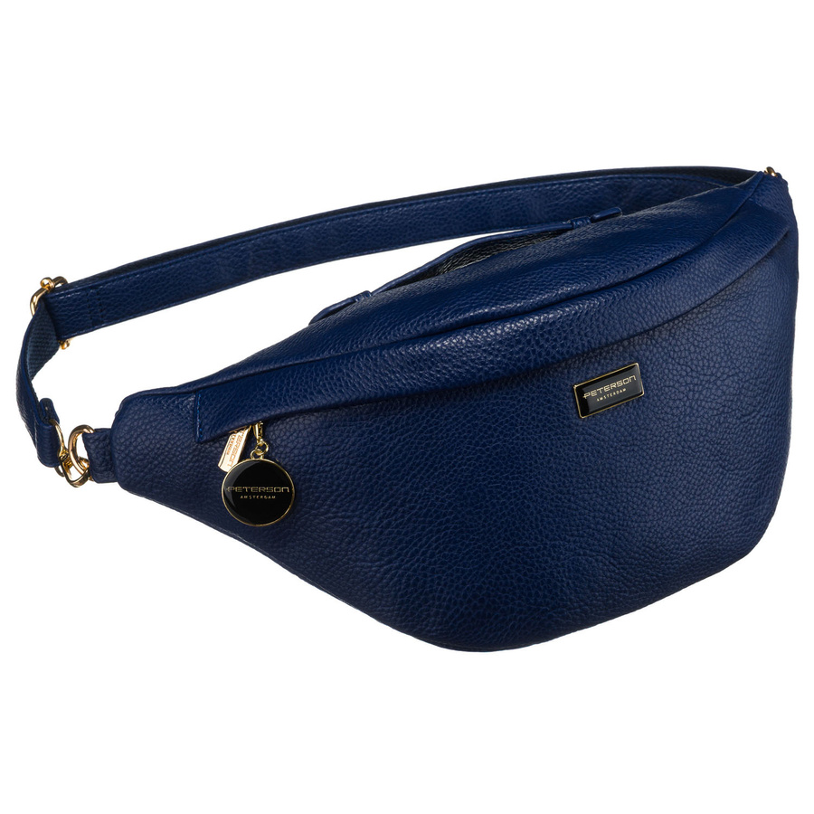 Dunkelblaue sportliche Damen Gürteltasche aus Öko-Leder für Hüfte oder Schulter – Peterson