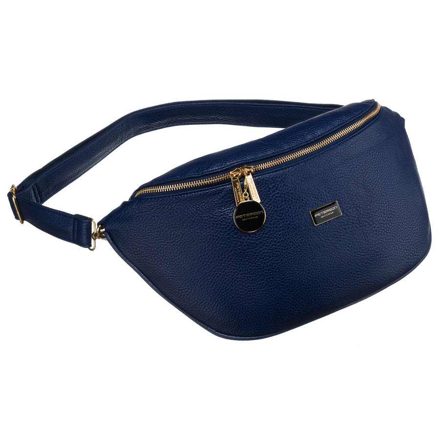 Große dunkelblaue Damen Hüfttasche aus Öko-Leder, Crossbody – Peterson