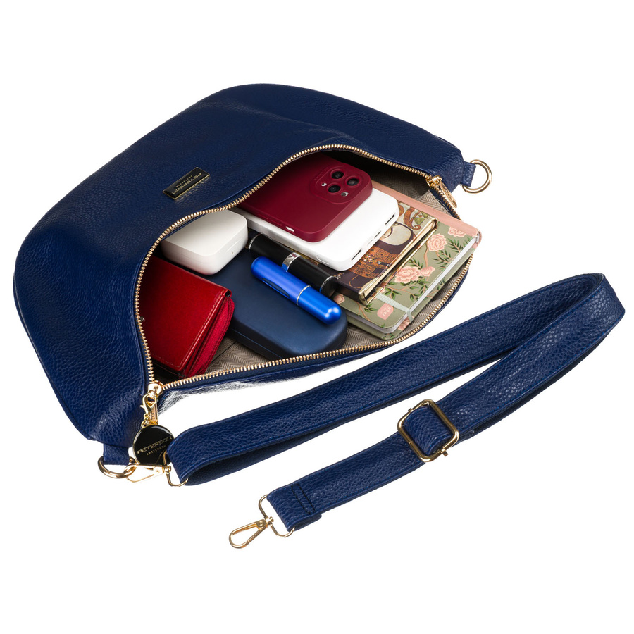 Große dunkelblaue Damen Hüfttasche aus Öko-Leder, Crossbody – Peterson – Bild 8