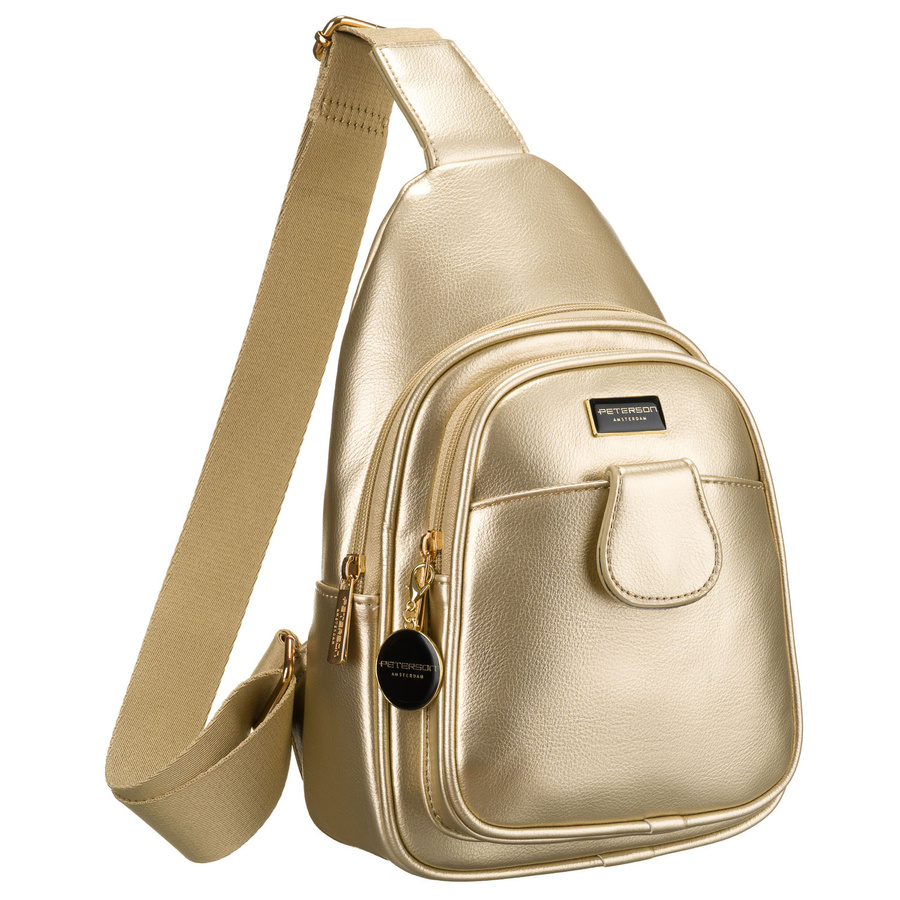 Goldene glänzende Damen Gürteltasche aus Öko-Leder, Ein-Schulter-Rucksack – Peterson – Bild 2