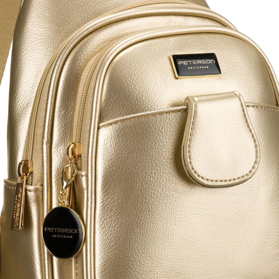 Goldene glänzende Damen Gürteltasche aus Öko-Leder, Ein-Schulter-Rucksack – Peterson – Bild 3