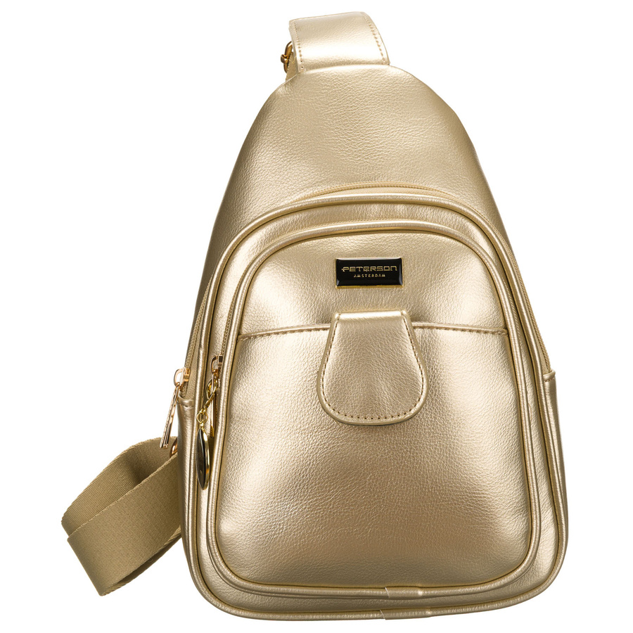 Goldene glänzende Damen Gürteltasche aus Öko-Leder, Ein-Schulter-Rucksack – Peterson
