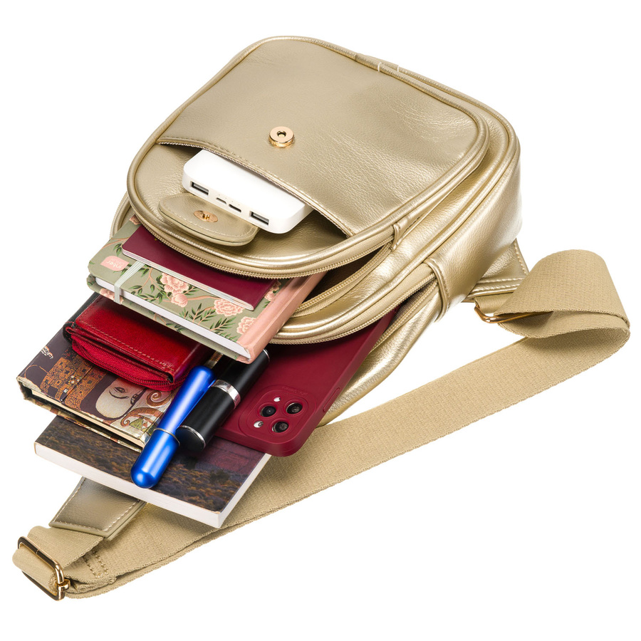 Goldene glänzende Damen Gürteltasche aus Öko-Leder, Ein-Schulter-Rucksack – Peterson – Bild 9