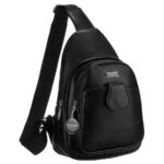 Schwarze funktionale Damen Gürteltasche mit breitem verstellbarem Gurt, Crossbody aus Öko-Leder – Peterson