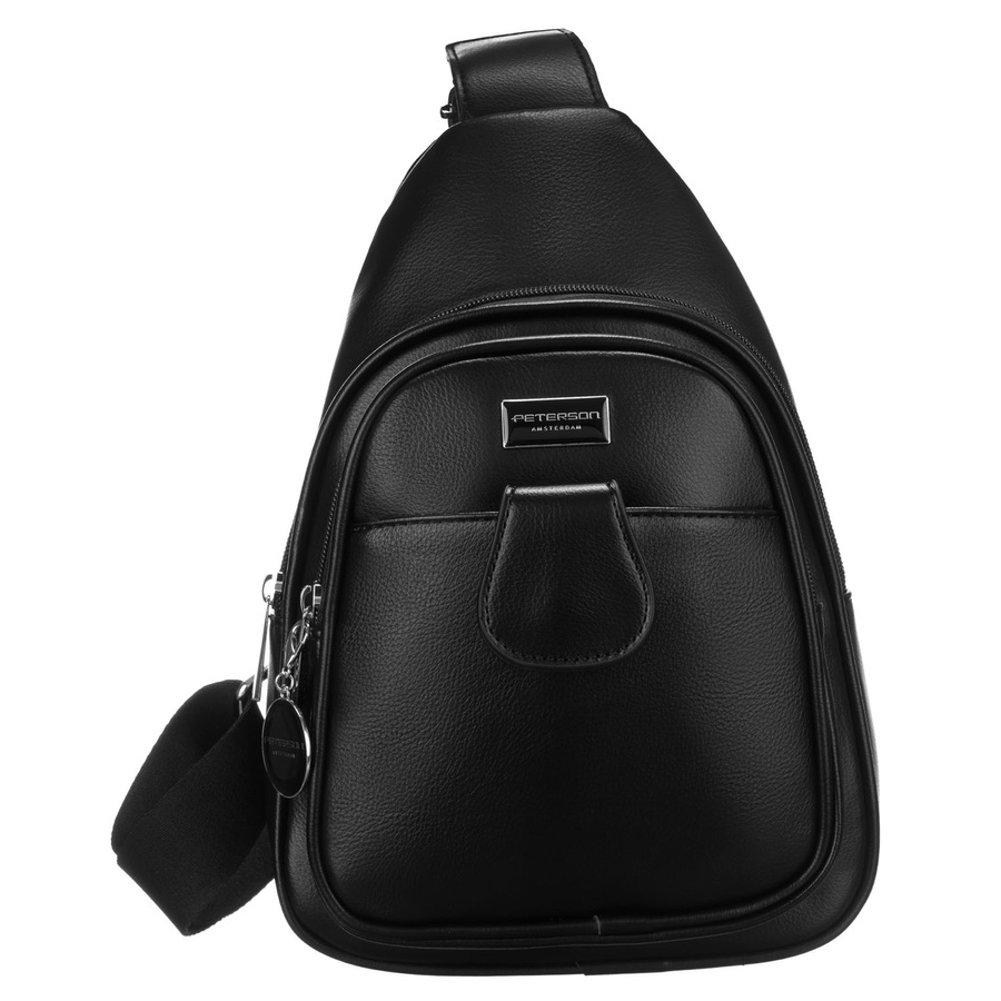 Schwarze funktionale Damen Gürteltasche mit breitem verstellbarem Gurt, Crossbody aus Öko-Leder – Peterson – Bild 2