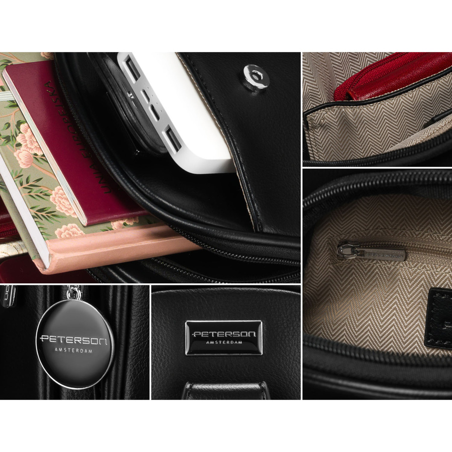 Schwarze funktionale Damen Gürteltasche mit breitem verstellbarem Gurt, Crossbody aus Öko-Leder – Peterson – Bild 8