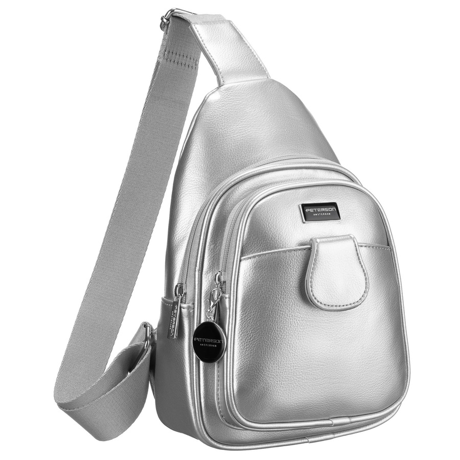 Modische Damen Gürteltasche aus Öko-Leder in Silber, Crossbody – Peterson – Bild 2