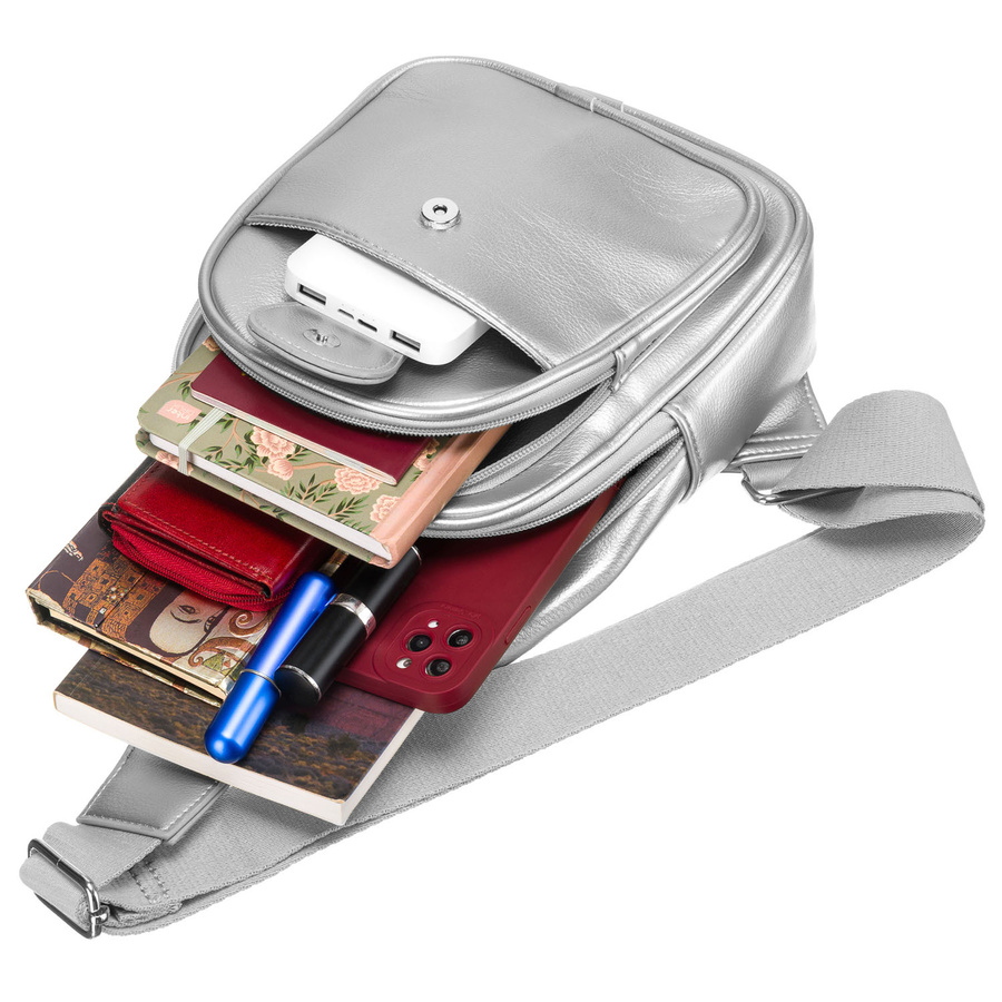 Modische Damen Gürteltasche aus Öko-Leder in Silber, Crossbody – Peterson – Bild 9