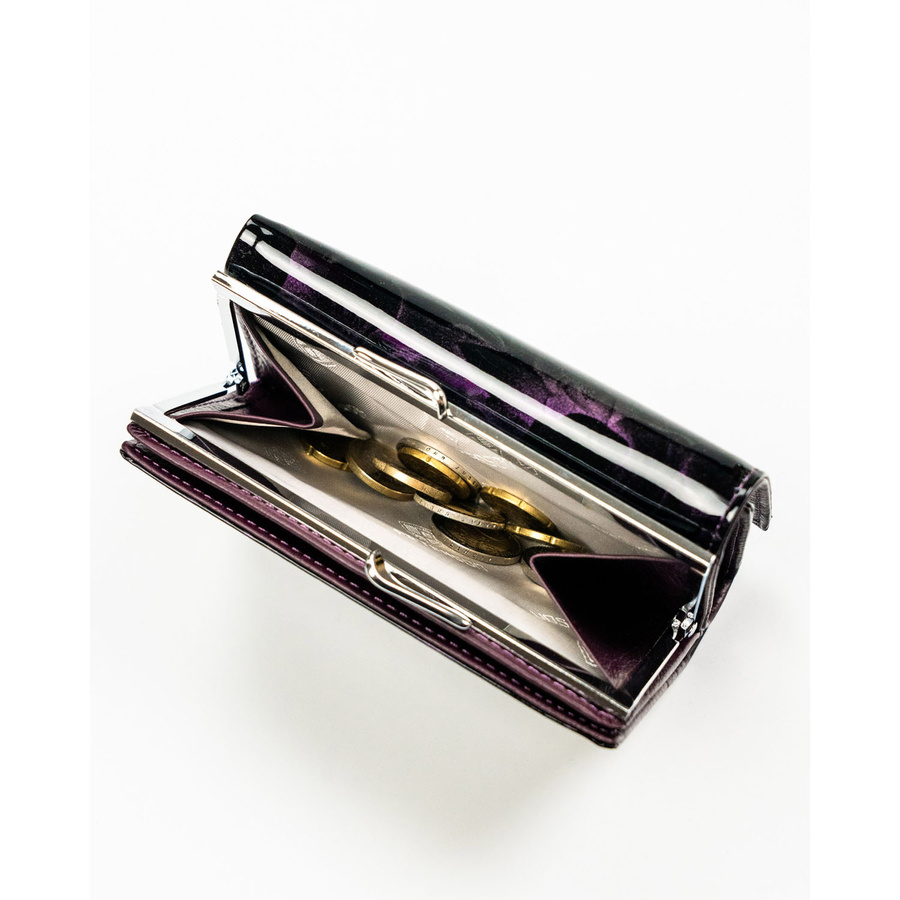 Modisches violettes Damen Portemonnaie mit Blumenmuster, Druckknopf und Bügelverschluss, lackiertes Kunst- und Echtleder, RFID STOP – Peterson – Bild 9