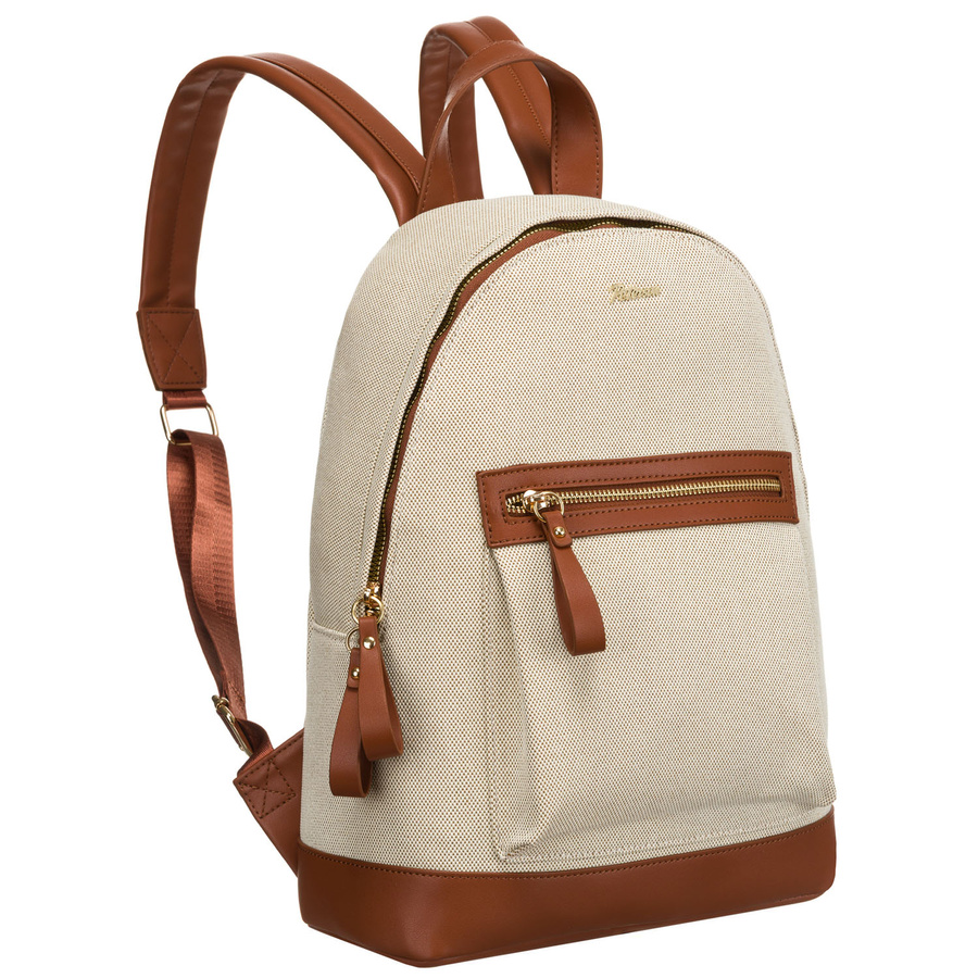 Großer, urbaner Damen Rucksack in Beige-Braun mit Außentasche – Peterson