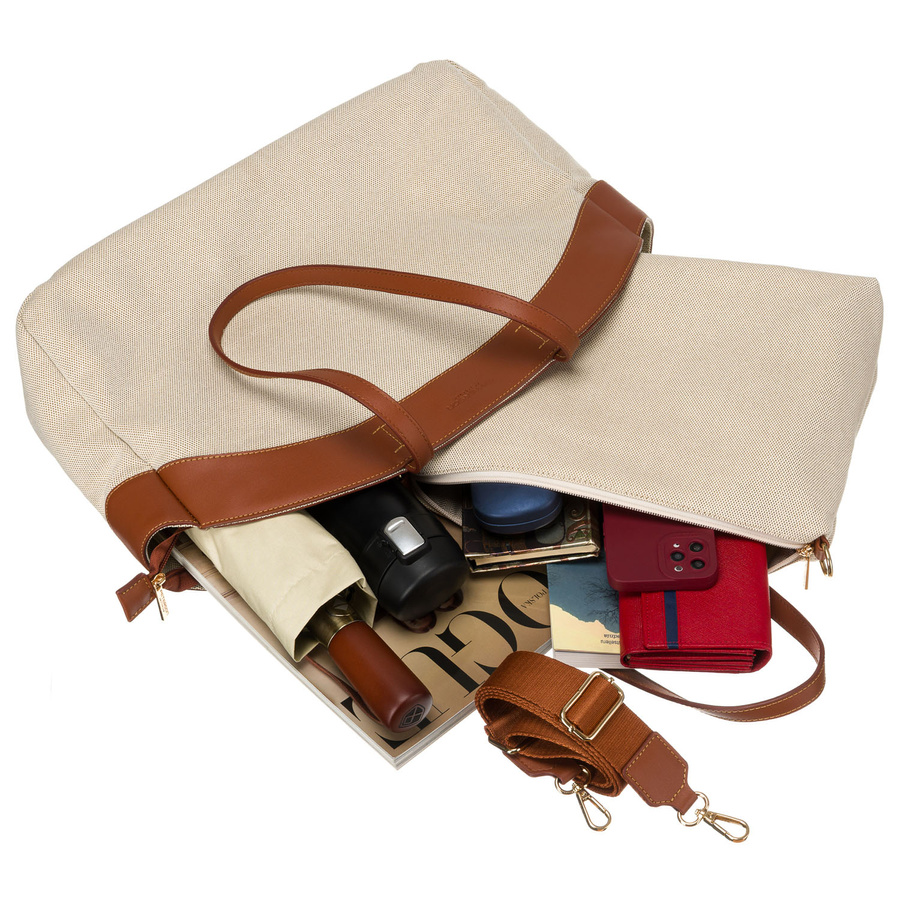 Große Damen Tasche aus Echtleder und Polyamidfaser in Beige-Braun – Peterson – Bild 11