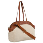 Große Damen Tasche aus Echtleder und Polyamidfaser in Beige-Braun – Peterson