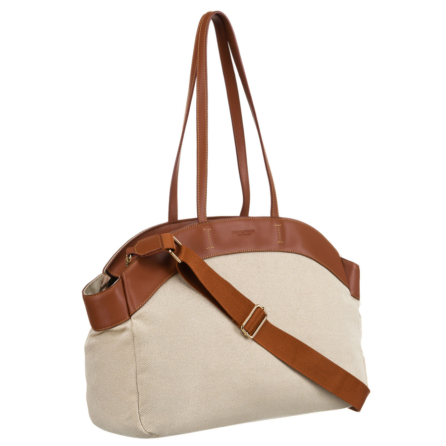 Große Damen Tasche aus Echtleder und Polyamidfaser in Beige-Braun – Peterson