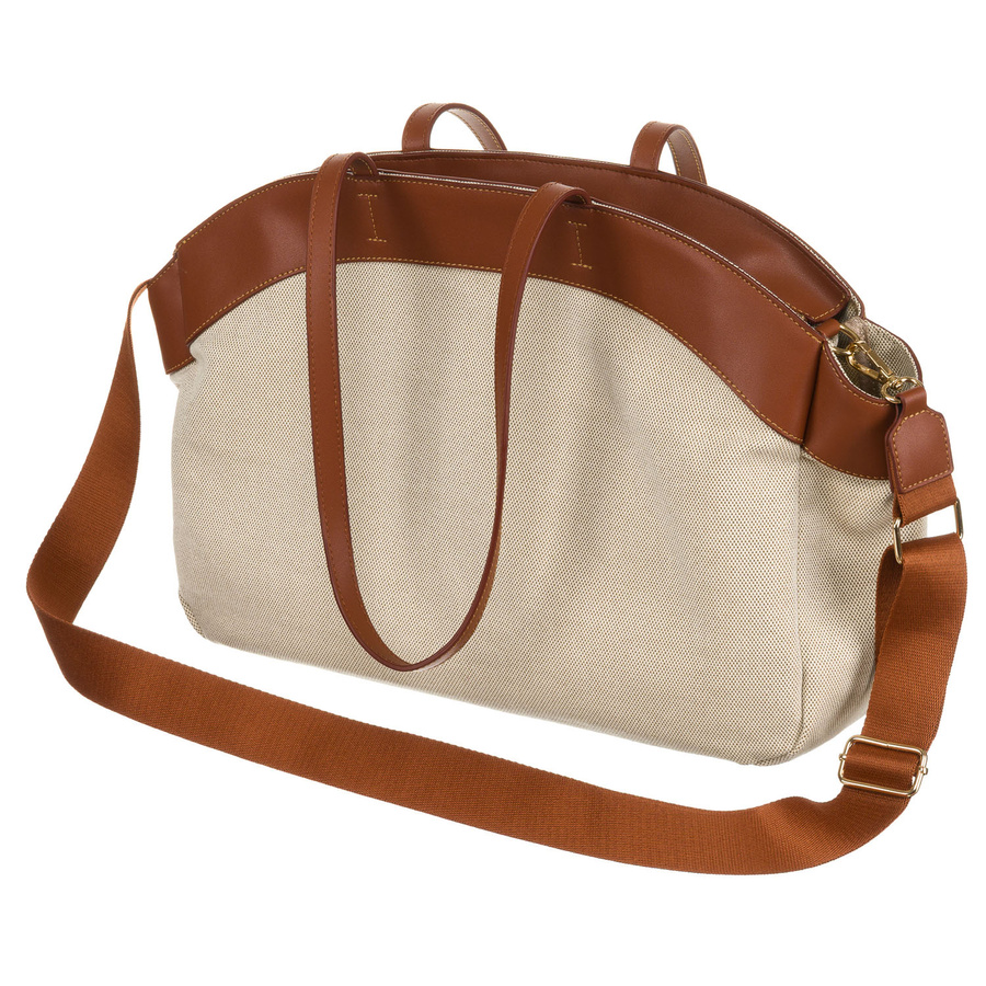 Große Damen Tasche aus Echtleder und Polyamidfaser in Beige-Braun – Peterson – Bild 4