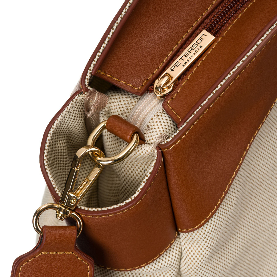 Große Damen Tasche aus Echtleder und Polyamidfaser in Beige-Braun – Peterson – Bild 10