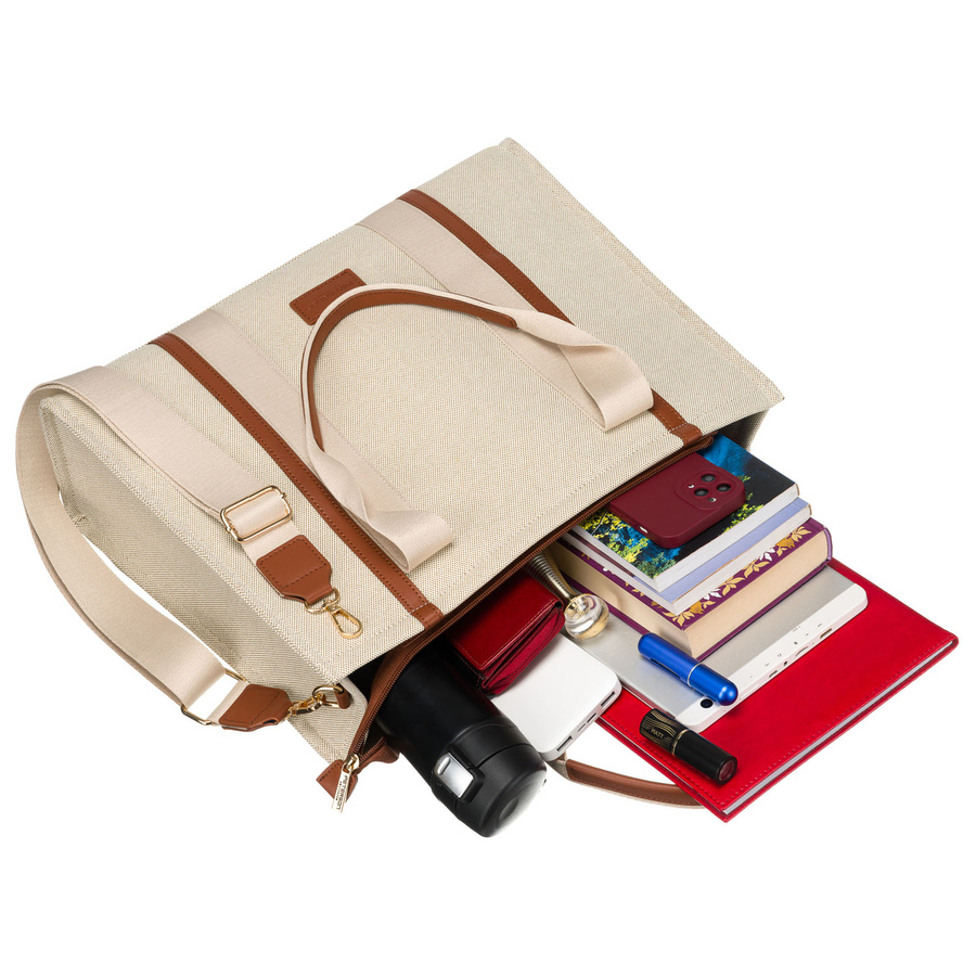 Modische Damen Shopper Tasche in Braun-Beige mit verstellbarem Gurt – Peterson – Bild 18
