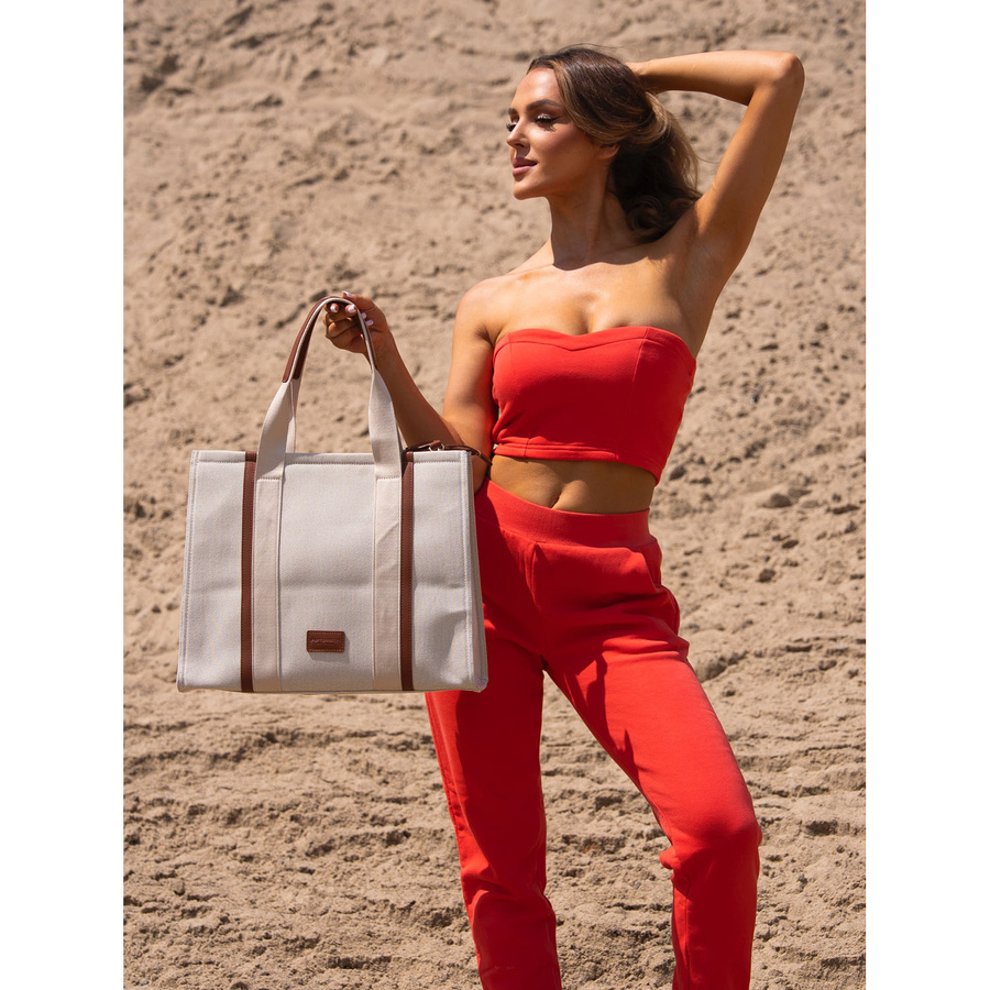 Modische Damen Shopper Tasche in Braun-Beige mit verstellbarem Gurt – Peterson – Bild 13
