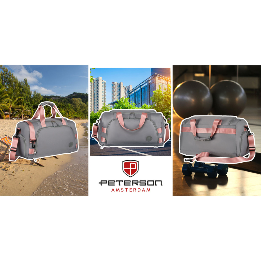 Wochenend-Reisetasche in Grau-Rosa mit Koffergurt – Peterson – Bild 5