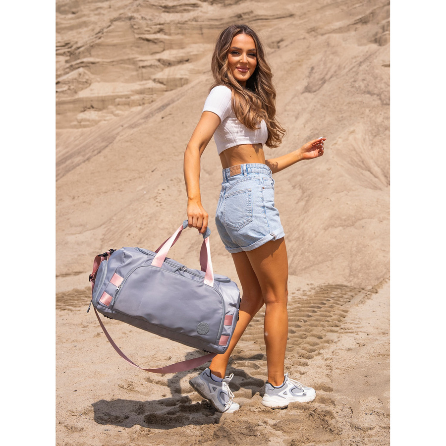 Wochenend-Reisetasche in Grau-Rosa mit Koffergurt – Peterson – Bild 4