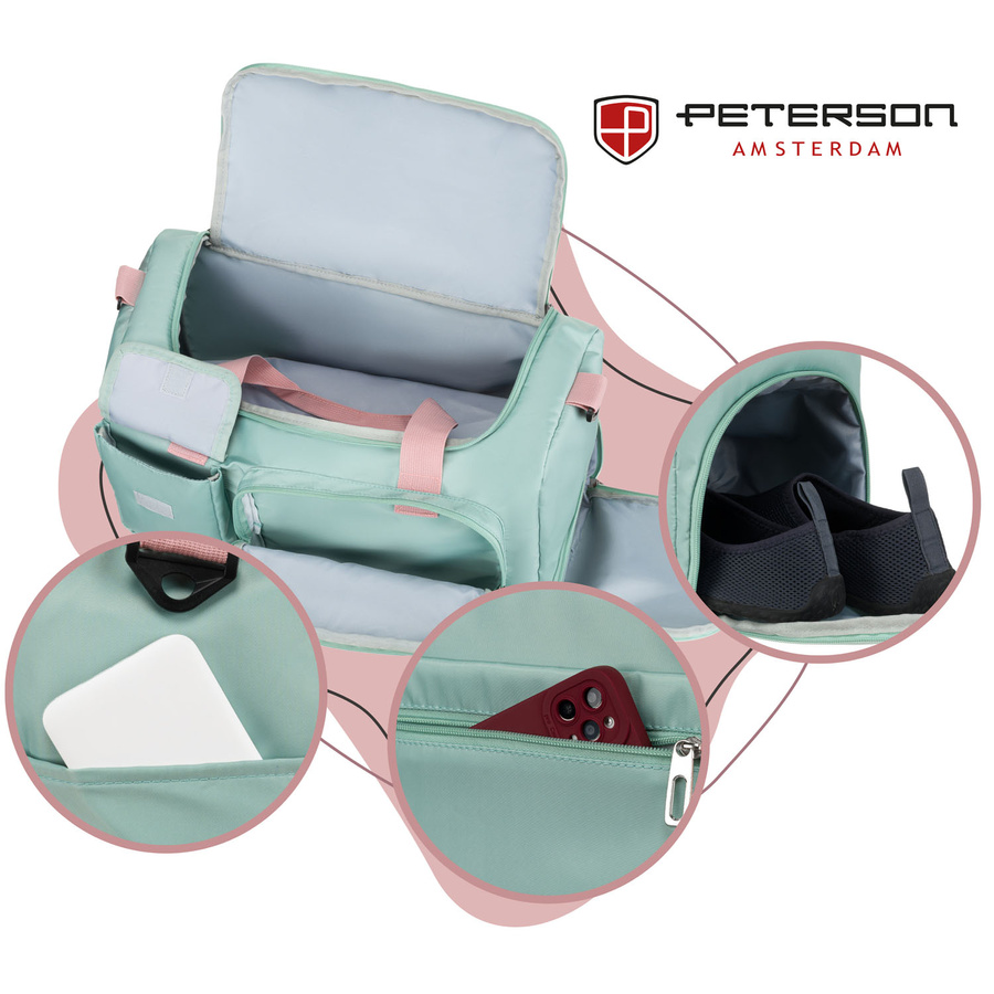 Grün-Rosa Reisetasche aus Polyester mit Reißverschluss – Peterson – Bild 11