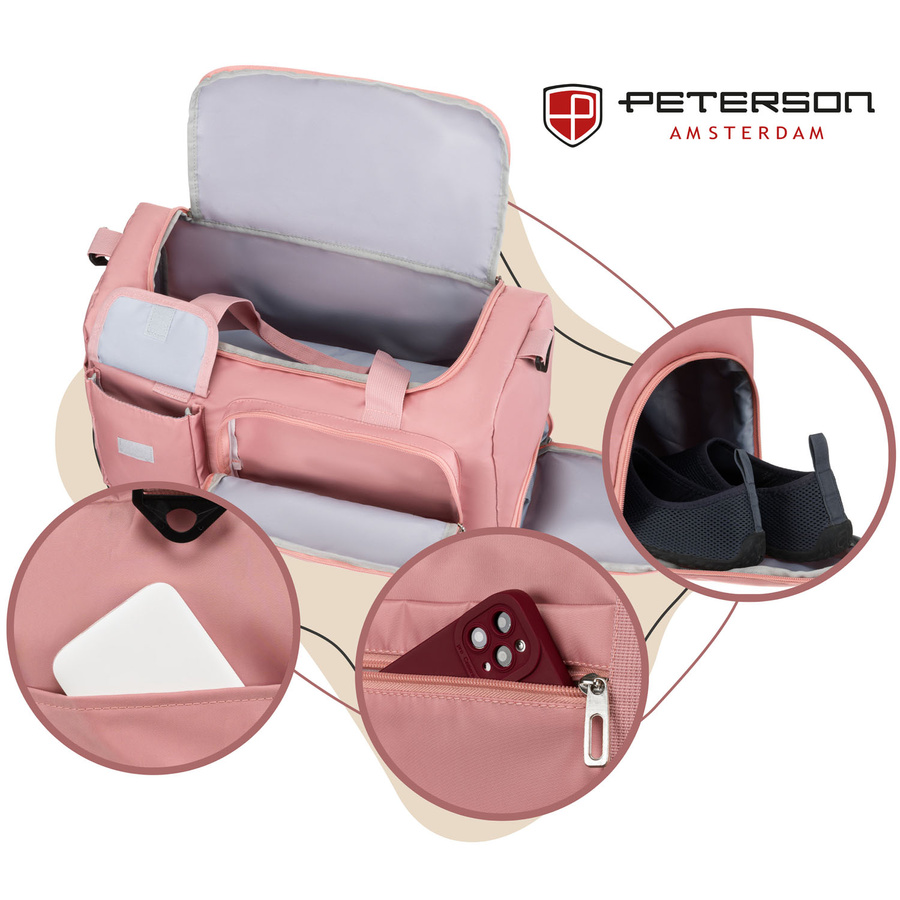 Rosa Wochenendtasche aus Polyester mit Außentaschen – Peterson – Bild 11