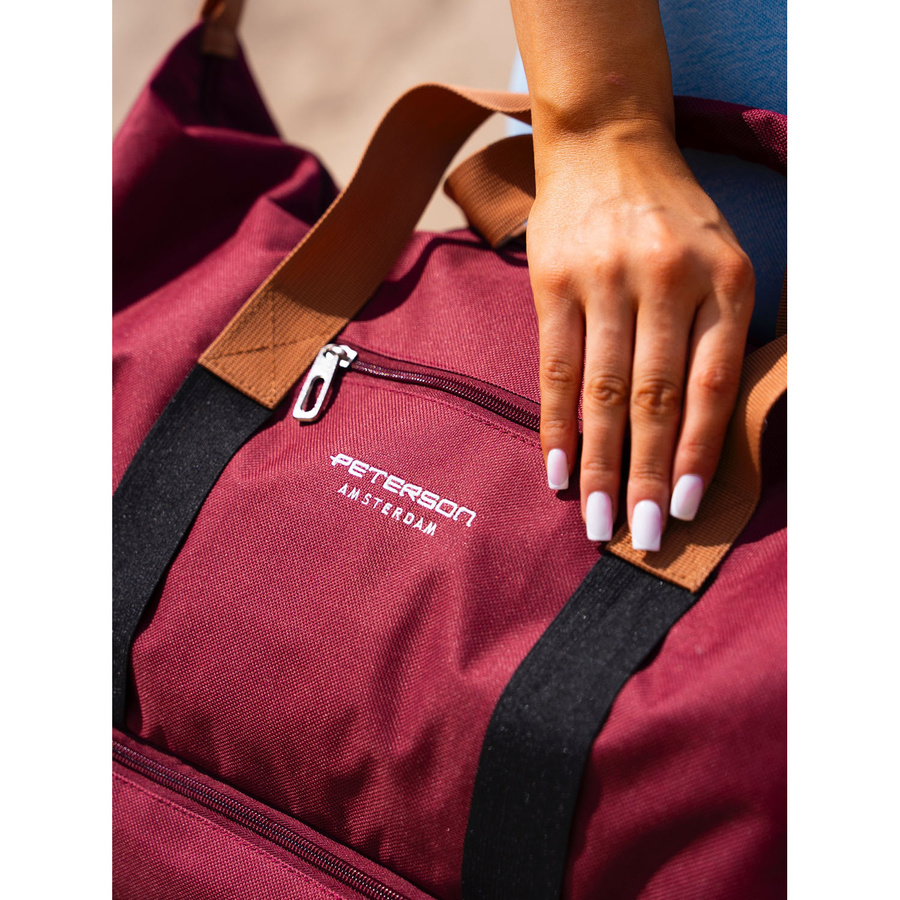 Geräumige Wochenendtasche aus Polyester in Weinrot mit Reißverschluss – Peterson – Bild 7