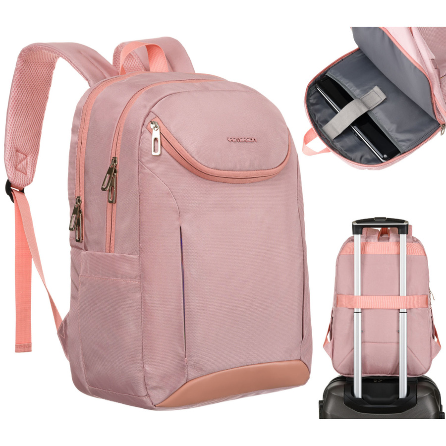 Rosa, urbaner und geräumiger Rucksack aus Nylon mit Laptopfach – Peterson