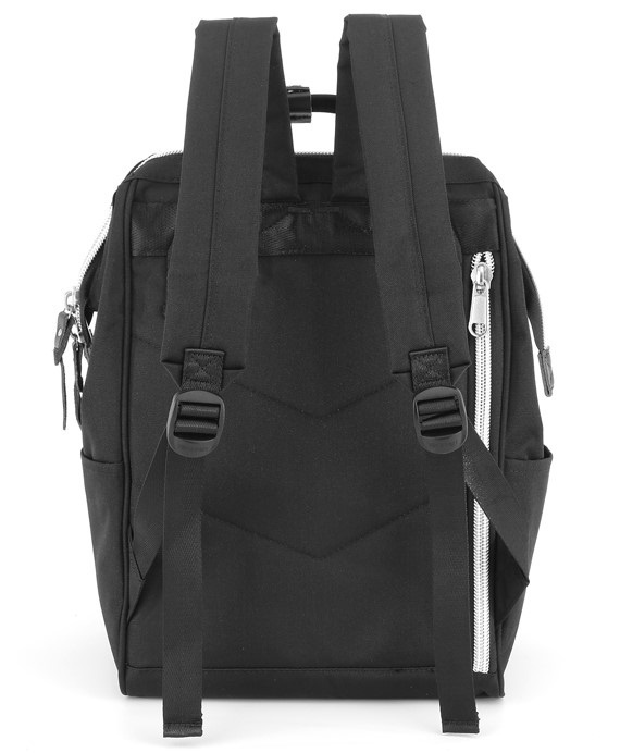 Schwarzer, praktischer und geräumiger Laptop Rucksack mit USB-Anschluss – Himawari – Bild 7
