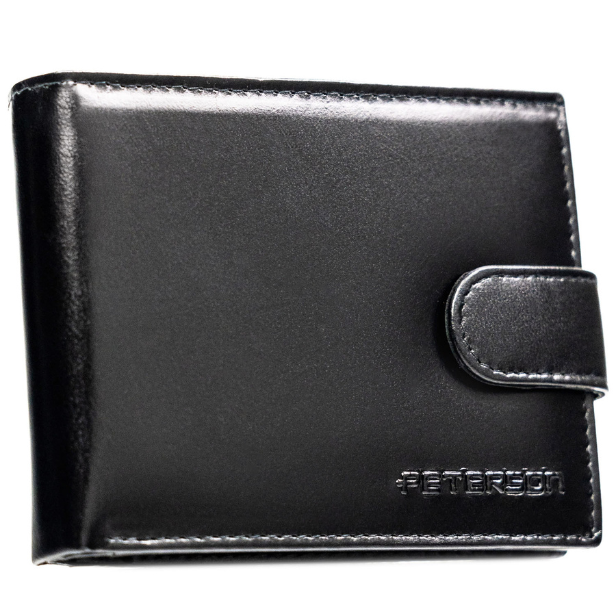 Elegante, schwarze Herren Geldbörse aus Leder mit Druckknopfverschluss – Peterson