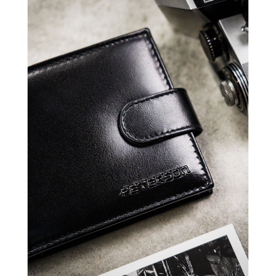Elegante, schwarze Herren Geldbörse aus Leder mit Druckknopfverschluss – Peterson – Bild 4