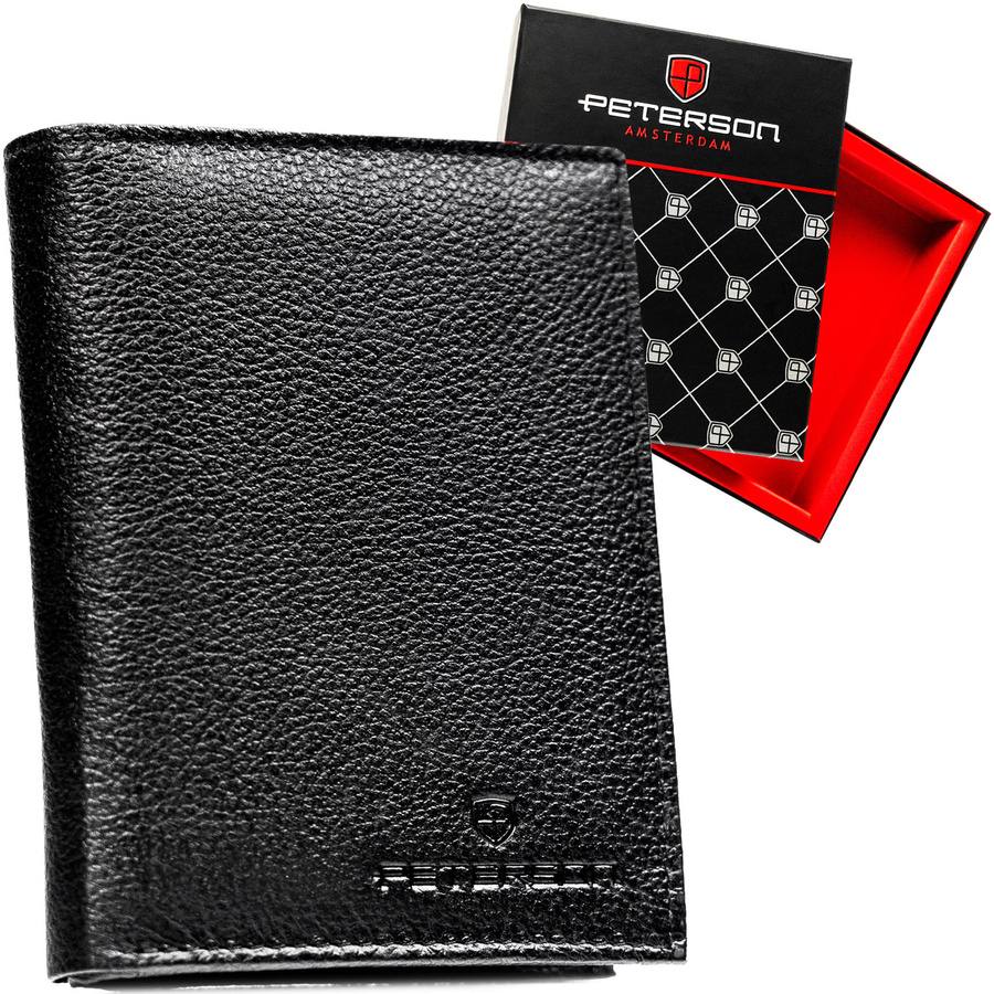 Schwarze Herren Geldbörse aus Leder ohne äußeren Verschluss, in Geschenkbox – Peterson – Bild 2