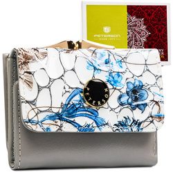 Kleine, blaue Damen Minigeldbörse aus Leder mit Blumenmuster – Peterson