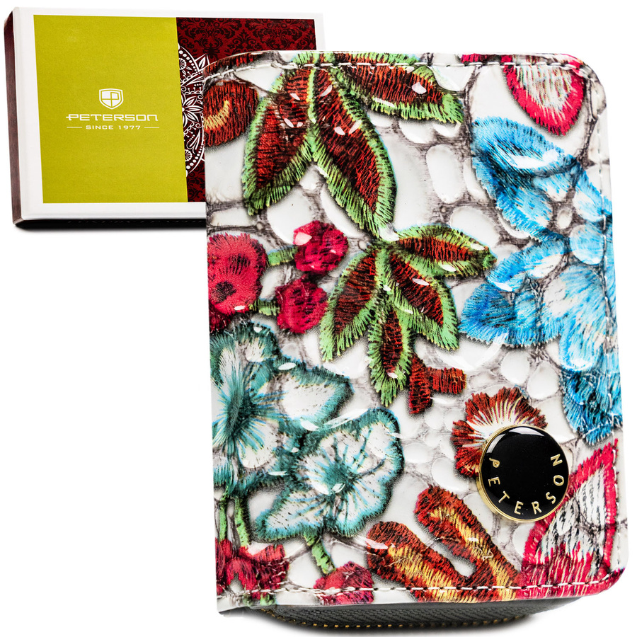 Bunte Damen Geldbörse aus echtem Leder mit Druckknopf und Reißverschluss – Peterson