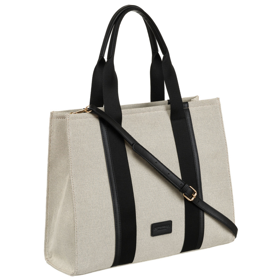 Modische Damen Shopper in Schwarz-Beige mit verstellbarem Gurt – Peterson