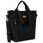 Großer, schwarzer Damen-Shopper aus Polyester, an Griffen und verstellbarem Gürtel aufgehängt – Rovicky