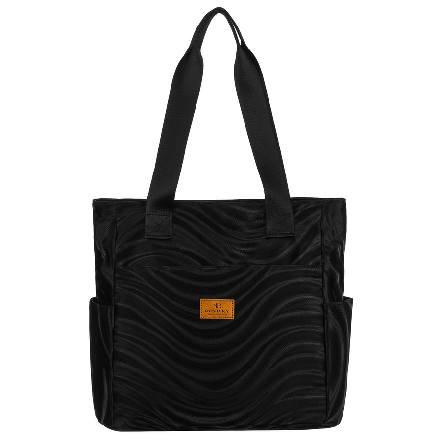 Großer Damen-Shopper aus Polyester in Schwarz mit Wellenmuster – Rovicky – Bild 2