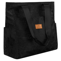 Schwarzer Damen-Shopper aus Polyester, aufgehängt an bequemen Griffen, mit einer äußeren Reißverschlusstasche – Rovicky