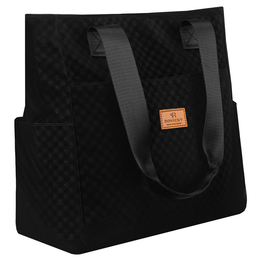 Schwarzer Damen-Shopper aus Polyester mit geometrischem Muster – Rovicky