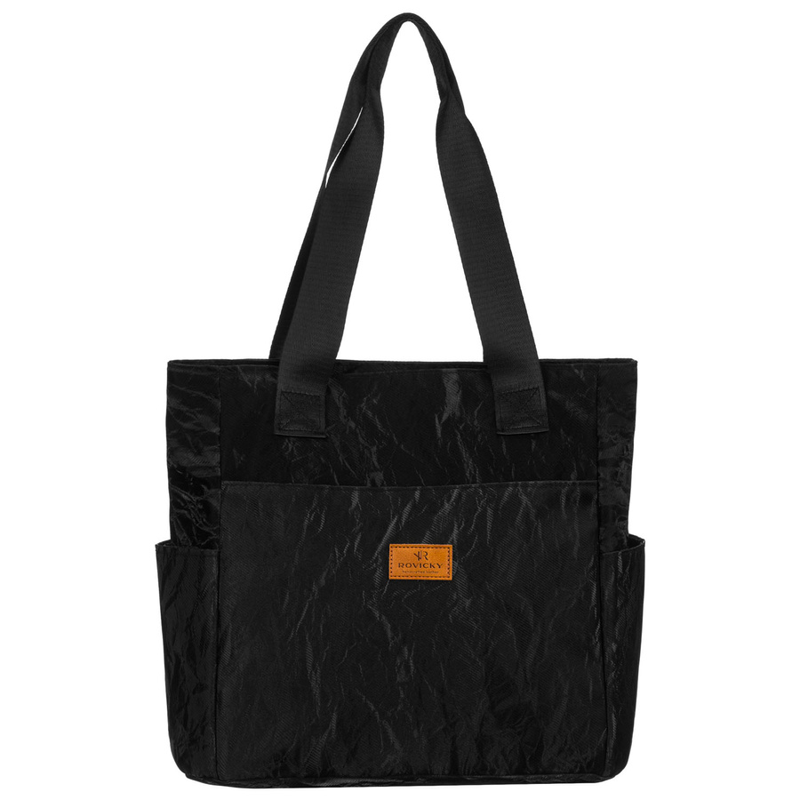 Schwarze, große Damen-Handtasche aus Polyester mit Marmormuster, mit Reißverschluss - Rovicky – Bild 2