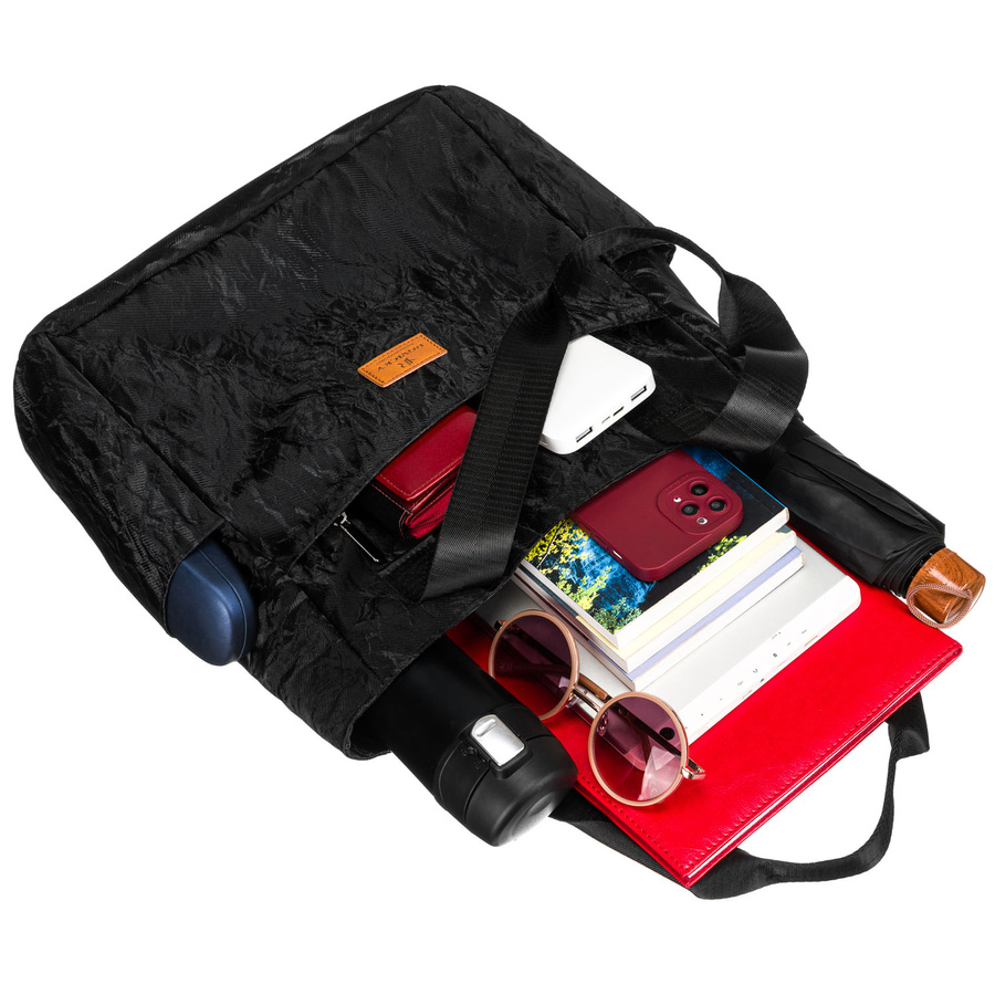 Schwarze, große Damen-Handtasche aus Polyester mit Marmormuster, mit Reißverschluss - Rovicky – Bild 8